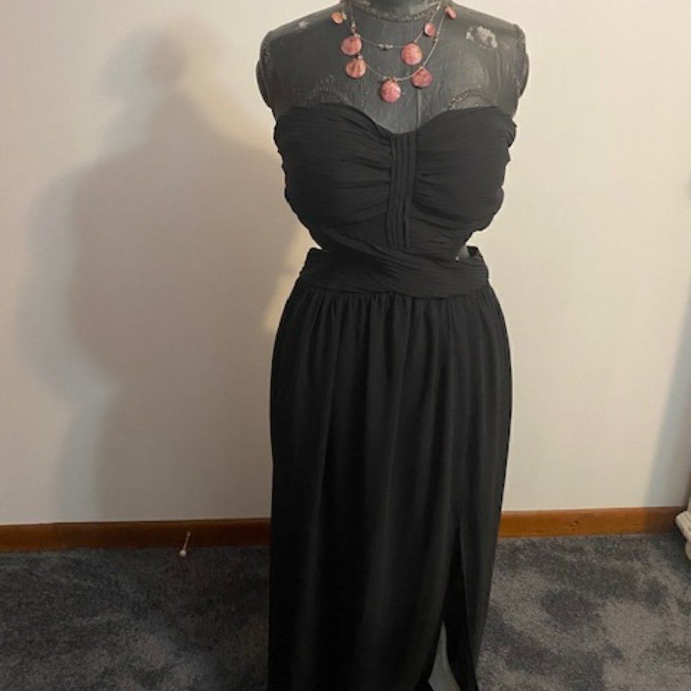 BAN JOL Black strapless shirred side split maxi dress, size Large